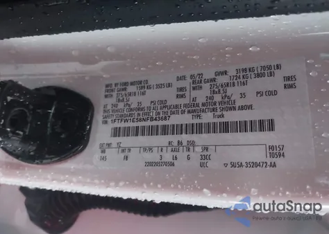 2022 Ford F-150 Xlt from USA, damaged, VIN 1FTFW1E58NFB43687